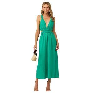 MINKPINK Virgo Midi Dress in Green XSmall Womens Linen Cutout